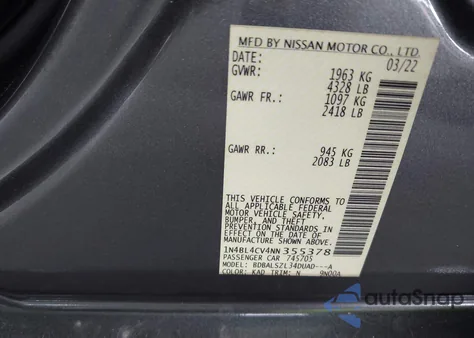 2022 Nissan Altima Sr Fwd from USA, damaged, VIN 1N4BL4CV4NN355378